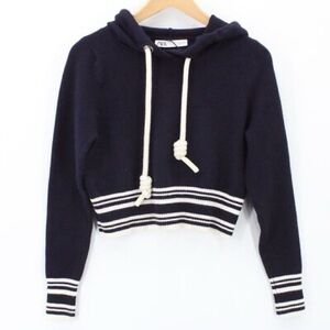 Zara Dark Blue Hoodie with White Accents